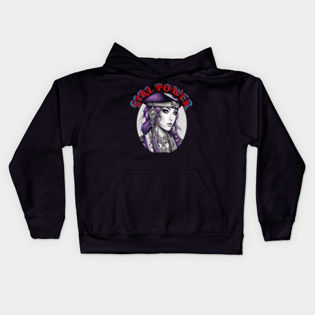 Girl power, purple pirate ship female captain Kids Hoodie by sailorsam1805